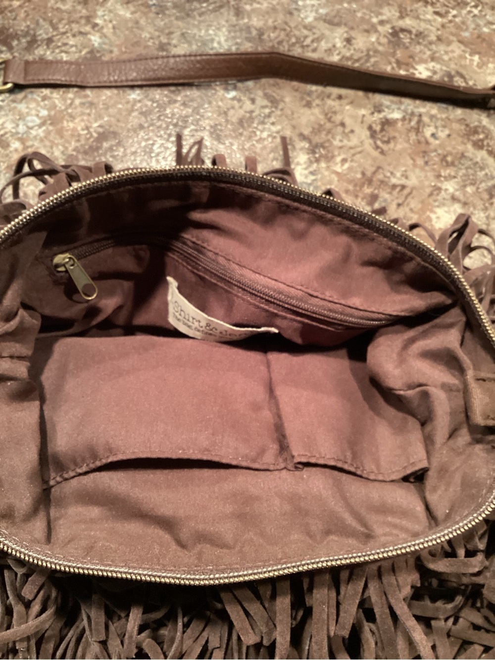 Women's Brown Fringe Crossbody Bag with Chain Accent - Picture 3 of 5